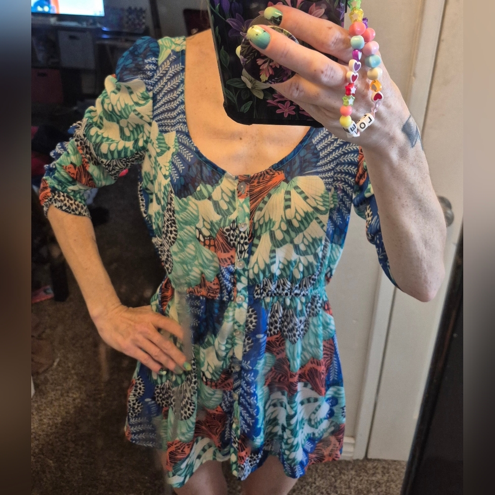 Forever 21 Multicolor Patterned Blouse Small - Picture 5 of 13